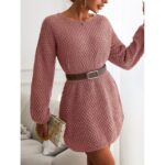 CUPSHE Women's Dress Round Neck Textured Knit Mini Sweater Dress