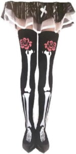 Day of The Dead Halloween Skeleton Knee High Stocking Socks with Roses - Female Costume Accessories