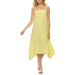 DKNY Pure Womens Yellow Sharkbite Hem Linen Midi Dress XL BHFO 8653