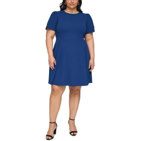 DKNY Womens Blue Crepe Knee Length Fit & Flare Dress Plus 14W BHFO 0255