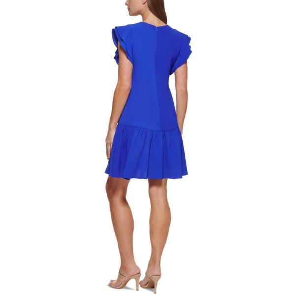 DKNY Womens Blue Flutter Sleeves Mini Ruffled Babydoll Dress 6 BHFO 0799