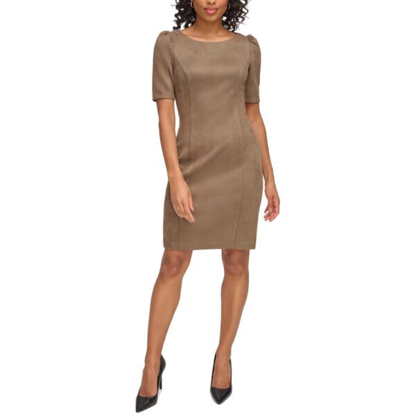 DKNY Womens Brown Faux Suede Sheath Dress 12 BHFO 7573