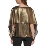 DKNY Womens Gold Metallic Layered Top Blouse Shirt XXL BHFO 0915