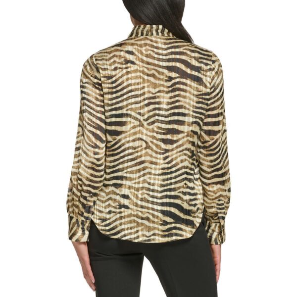 DKNY Womens Metallic Tie Neck Button Front Animal Print Blouse S BHFO 2754