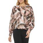 DKNY Womens Pink Printed Dolman Abstract Blouse Top XS BHFO 3549