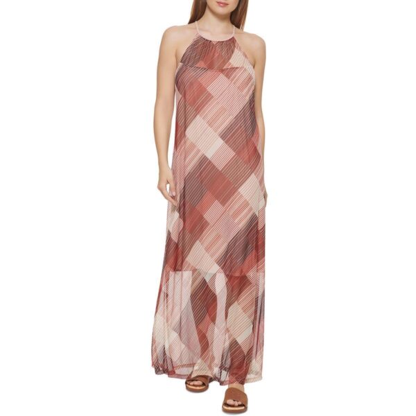 DKNY Womens Red Mesh Maxi Summer Halter Dress XS BHFO 9068