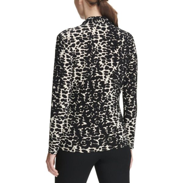 DKNY Womens Tan Surplice Animal Print Long Sleeve Blouse Petites PL BHFO 4035