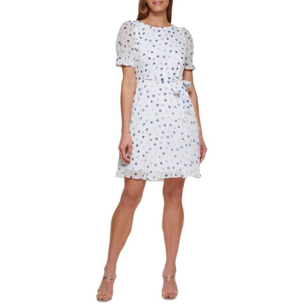 DKNY Womens White Chiffon Polka Dot Party Fit & Flare Dress 14 BHFO 1313