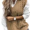 Dokotoo Womens Khaki Sleeveless Knitted Sweater Vest Cable Knit Pullover Tops, Us 12-14(L)