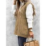 Dokotoo Womens Khaki Sleeveless Knitted Sweater Vest Cable Knit Pullover Tops, Us 12-14(L)