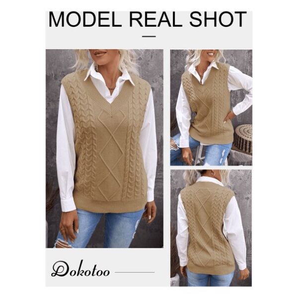 Dokotoo Womens Khaki Sleeveless Knitted Sweater Vest Cable Knit Pullover Tops, Us 12-14(L)