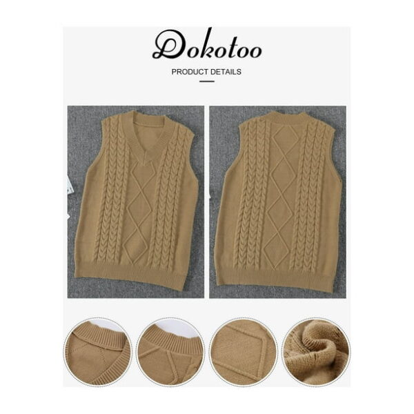 Dokotoo Womens Khaki Sleeveless Knitted Sweater Vest Cable Knit Pullover Tops, Us 12-14(L)