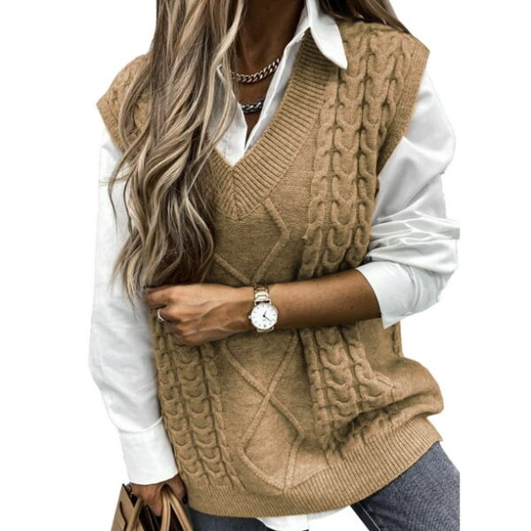 Dokotoo Womens Khaki Sleeveless Knitted Sweater Vest Cable Knit Pullover Tops, Us 12-14(L)