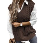 Dokotoo Womens Khaki Sleeveless Knitted Sweater Vest Cable Knit Pullover Tops, Us 12-14(L)