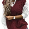 Dokotoo Womens Red Sweater Vest Women Plus Size V Neck Sweaters Sleeveless Pullover Sweaters