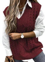 Dokotoo Womens Red Sweater Vest Women Plus Size V Neck Sweaters Sleeveless Pullover Sweaters