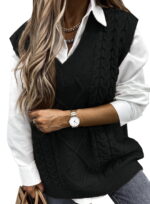 Dokotoo Womens Sweater Vest for Women Trendy V Neck Sweaters for Women Black Solid Color Pullover Sweaters