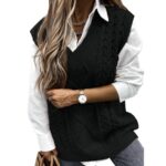 Dokotoo Womens Sweater Vest for Women Trendy V Neck Sweaters for Women Black Solid Color Pullover Sweaters