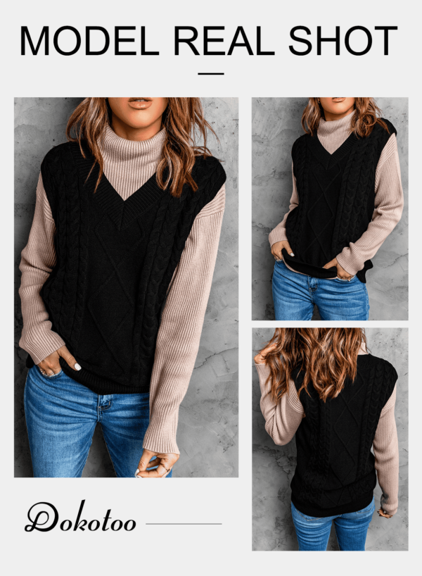 Dokotoo Womens Sweater Vest for Women Trendy V Neck Sweaters for Women Black Solid Color Pullover Sweaters