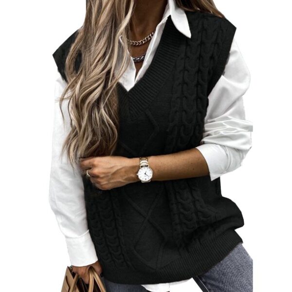 Dokotoo Womens Sweater Vest Tops for Women V Neck Cable Knitted Sweaters Pullover Sweaters for Women