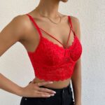 Elainilye Fashion Corset Tops for Women Lace Perspective Sexy Sleeveless Corset Bustier Slim Sling Shapewear Tank Tops,Red