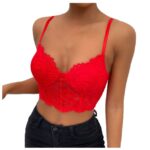 Elainilye Fashion Corset Tops for Women Lace Perspective Sexy Sleeveless Corset Bustier Slim Sling Shapewear Tank Tops,Red