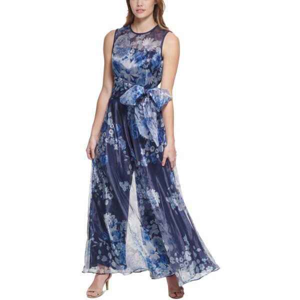 Eliza J Womens Navy Organza Wide Leg Special Occasion Jumpsuit 2 BHFO 7107