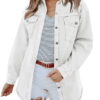 Eytino Denim Jacket for Women Long Sleeve Boyfriend Jean Jacket Loose Coat White S Female