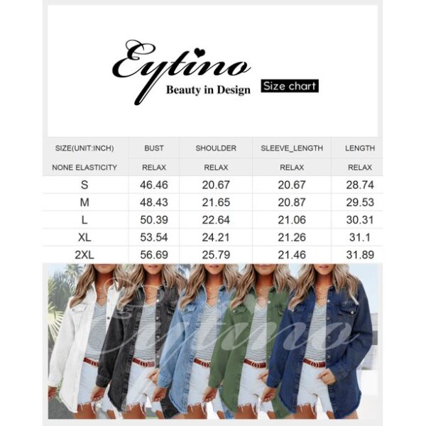 Eytino Denim Jacket for Women Long Sleeve Boyfriend Jean Jacket Loose Coat White L Female