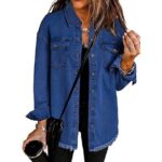 Eytino Denim Jacket for Women Long Sleeve Boyfriend Jean Jacket Loose Coat White L Female