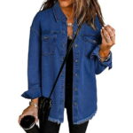 Eytino Denim Jacket for Women Long Sleeve Boyfriend Jean Jacket Loose Coat White S Female