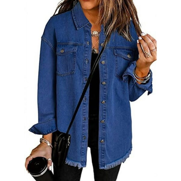 Eytino Denim Jacket for Women Long Sleeve Boyfriend Jean Jacket Loose Coat White S Female