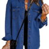 Eytino Plus Size Women's Denim Jean Jacket Long Sleeve Boyfriend Denim Jacket Coat Blue XL Female