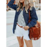 Eytino Plus Size Women's Denim Jean Jacket Long Sleeve Boyfriend Denim Jacket Coat Blue XL Female