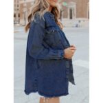 Eytino Plus Size Women's Denim Jean Jacket Long Sleeve Boyfriend Denim Jacket Coat Blue XL Female