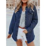 Eytino Plus Size Women's Denim Jean Jacket Long Sleeve Boyfriend Denim Jacket Coat Blue XL Female