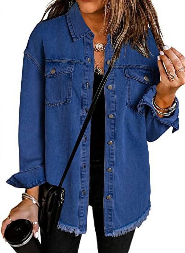 Eytino Plus Size Women's Denim Jean Jacket Long Sleeve Boyfriend Denim Jacket Coat Blue XL Female