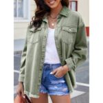 Eytino Women's Oversized Denim Jacket Casual Long Boyfriend Jean Jacket for Autumn Spring Green 2XL Female