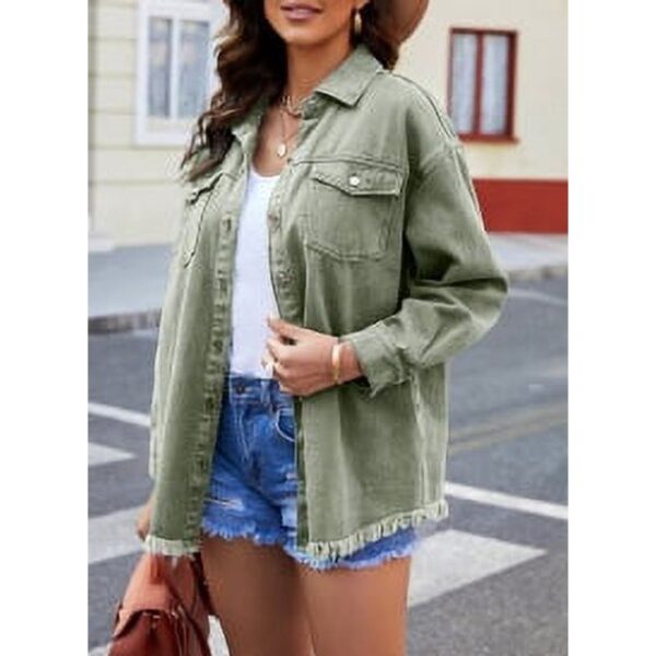 Eytino Women's Oversized Denim Jacket Casual Long Boyfriend Jean Jacket for Autumn Spring Green 2XL Female