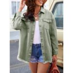 Eytino Women's Oversized Denim Jacket Casual Long Boyfriend Jean Jacket for Autumn Spring Green 2XL Female