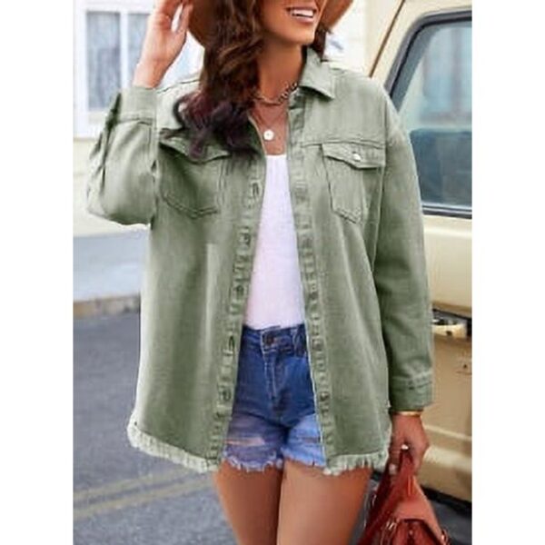 Eytino Women's Oversized Denim Jacket Casual Long Boyfriend Jean Jacket for Autumn Spring Green 2XL Female