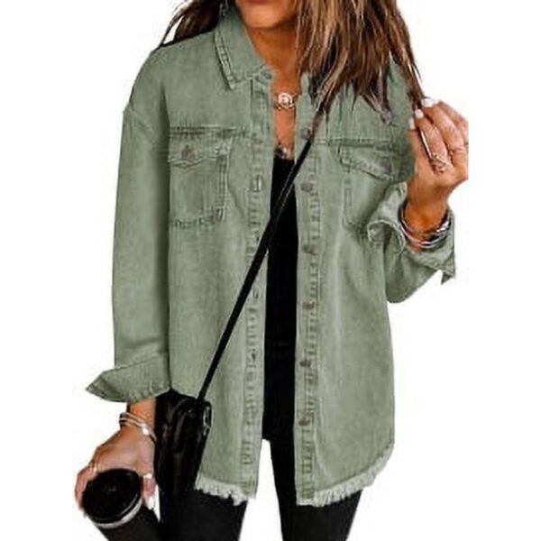 Eytino Women's Oversized Denim Jacket Casual Long Boyfriend Jean Jacket for Autumn Spring Green 2XL Female