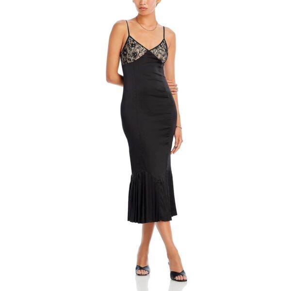 Fore Womens Black Satin Lace Inset Mermaid Slip Dress M BHFO 5349