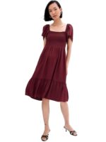 GAP Women's Short Sleeve Square Neck Midi Dress