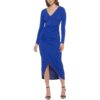 Guess Womens Blue V Neck Front Slit Zipper Cocktail and Party Dress 6 BHFO 3877