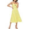 Guess Womens Yellow Tiered Midi Sleeveless Fit & Flare Dress 12 BHFO 3761