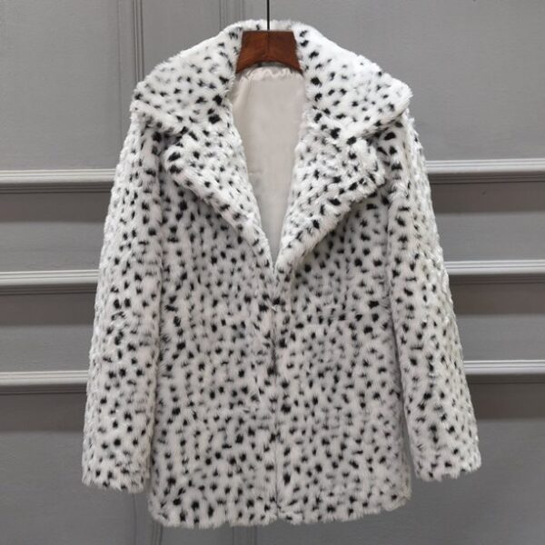 Gzea Women Sweater Women Winter Mid-length Suit Sexy Snow White Leopard Print Faux Coat White,M