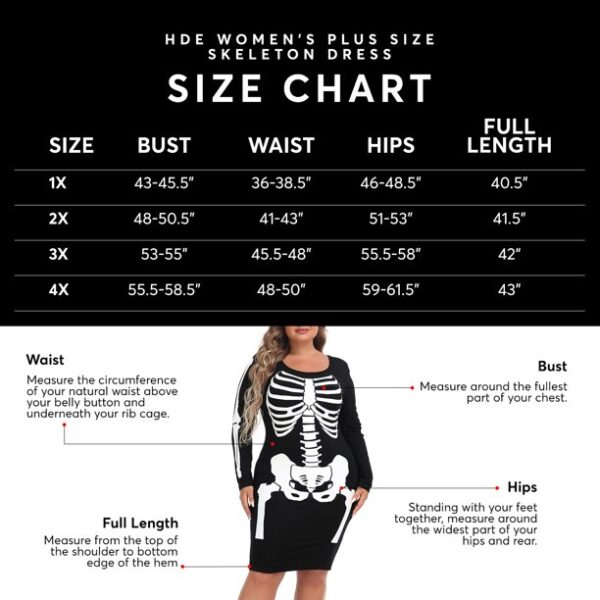 HDE Plus Size Skeleton Dress Stretchy Long Sleeve Halloween Costume Day of The Dead Floral 1X