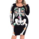 HDE Plus Size Skeleton Dress Stretchy Long Sleeve Halloween Costume Day of The Dead Floral 1X