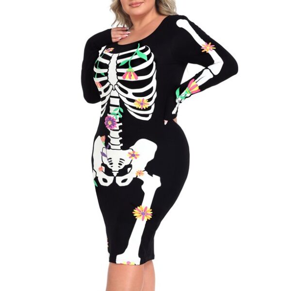 HDE Plus Size Skeleton Dress Stretchy Long Sleeve Halloween Costume Day of The Dead Floral 1X